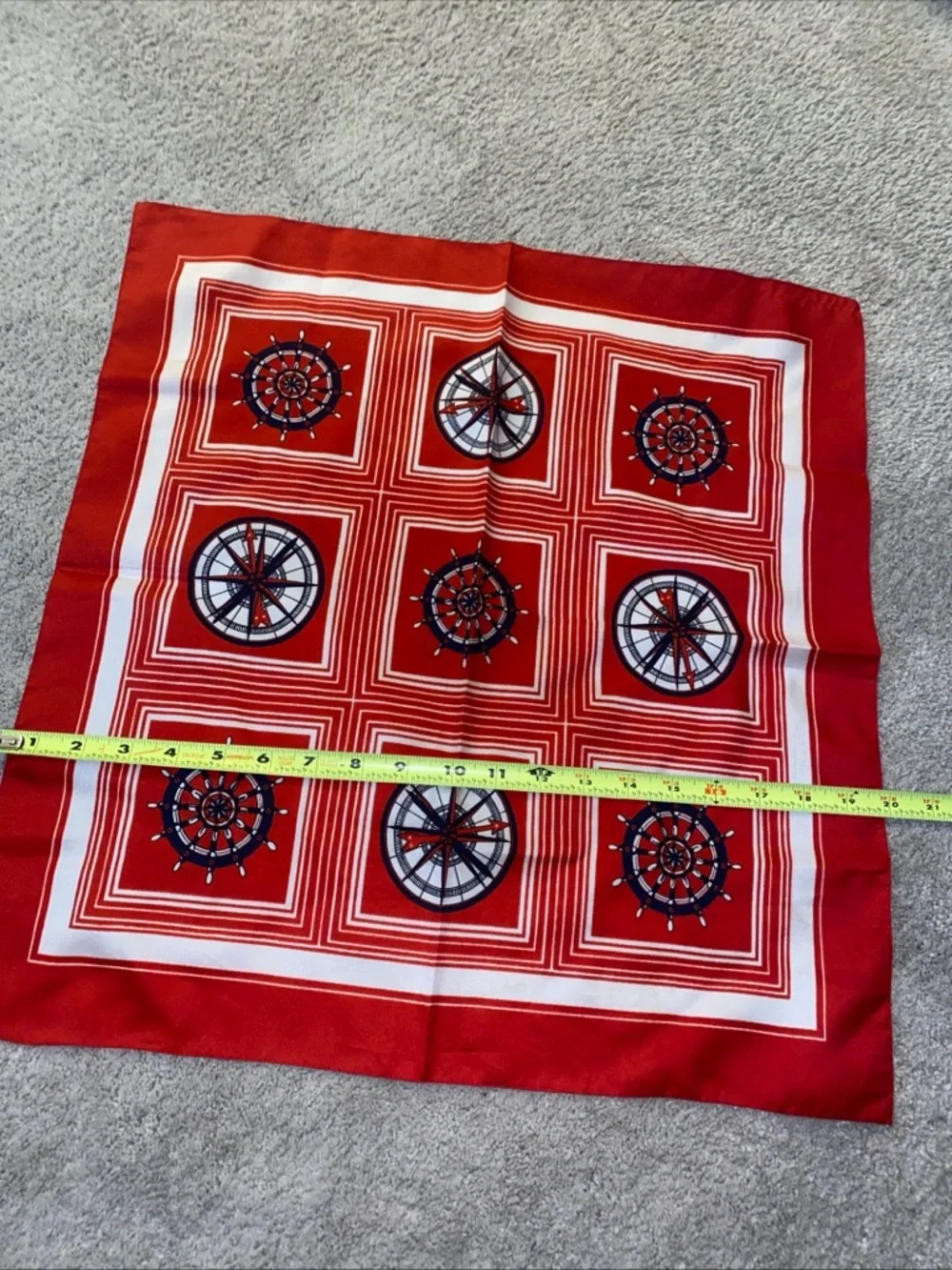 Vintage‎ Nautical Compass Helm Square Scarf, Red White Blue Made In Italy